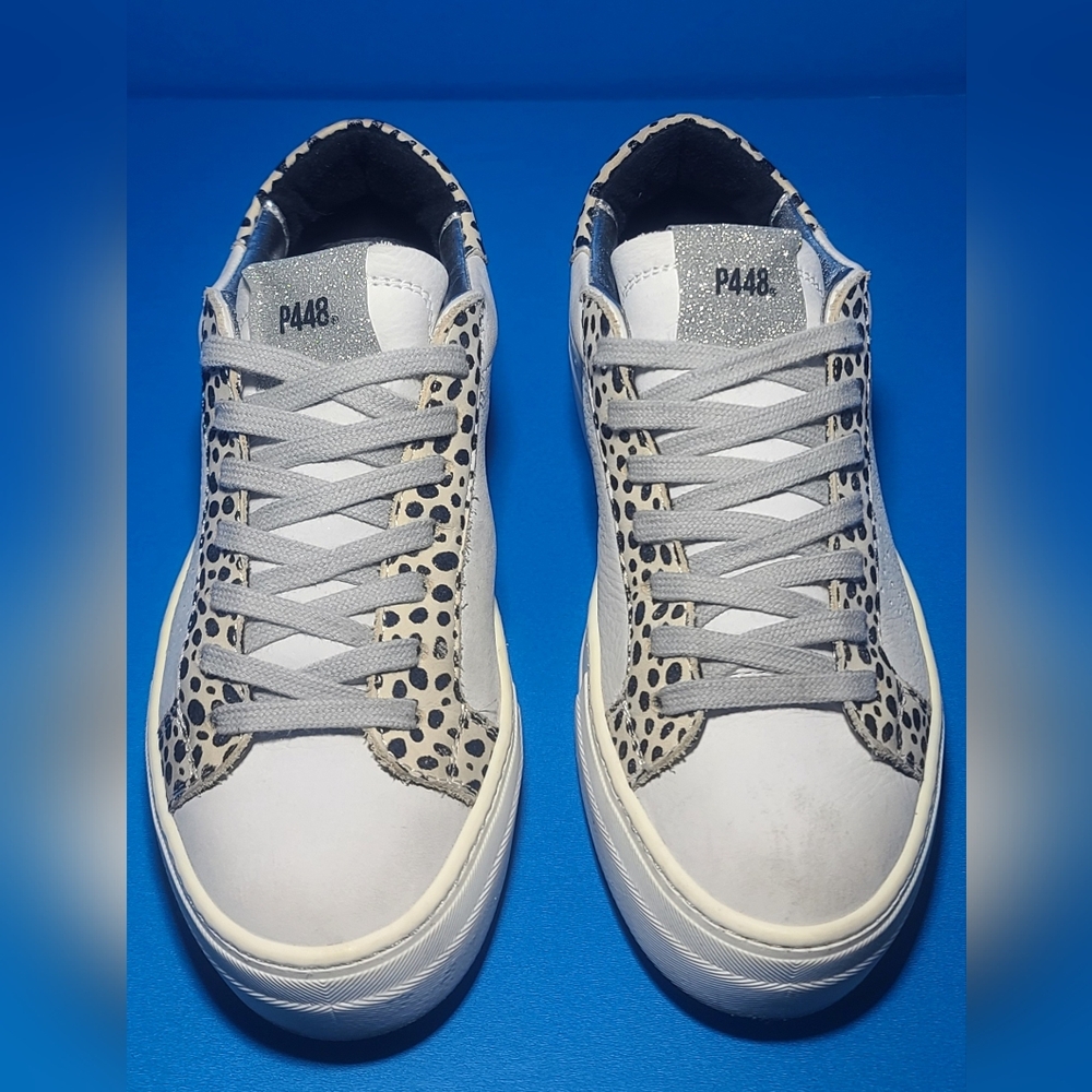 P448 Thea Women's Leopard Print Leather Platform Sneakers Size 35 EU  5 US